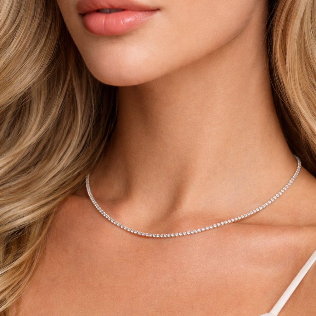 LINEA - Colier tennis din argint 925 placat cu aur 14K sau rodiu – pietre zirconiu 1.75 mm