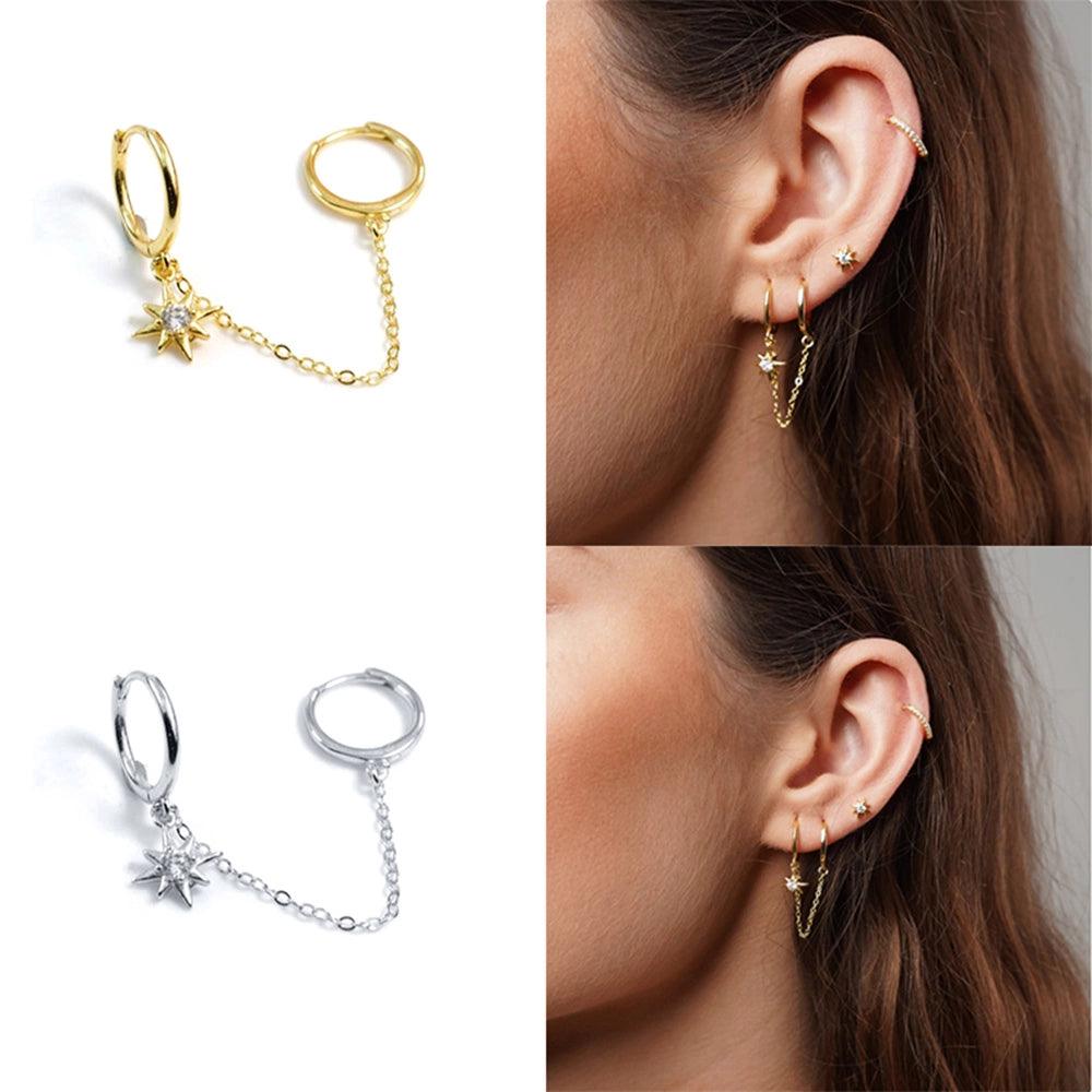 Piercing pe lanț Selene pentru 2 găuri, argint 925 placat cu rodiu, cu zirconiu 5A