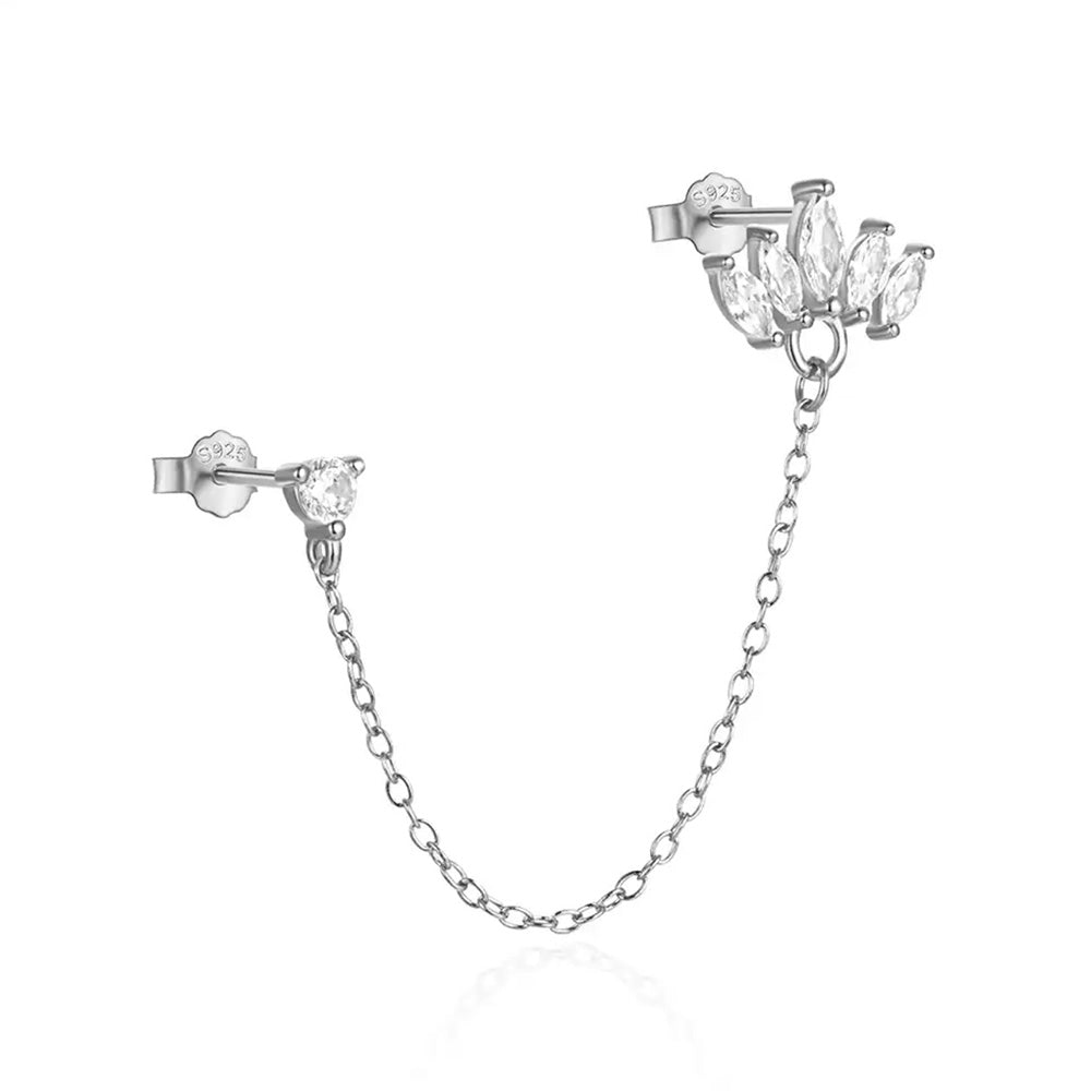 Piercing cu lantisor pentru 2 găuri, argint 925 placat aur 18K cu pietre