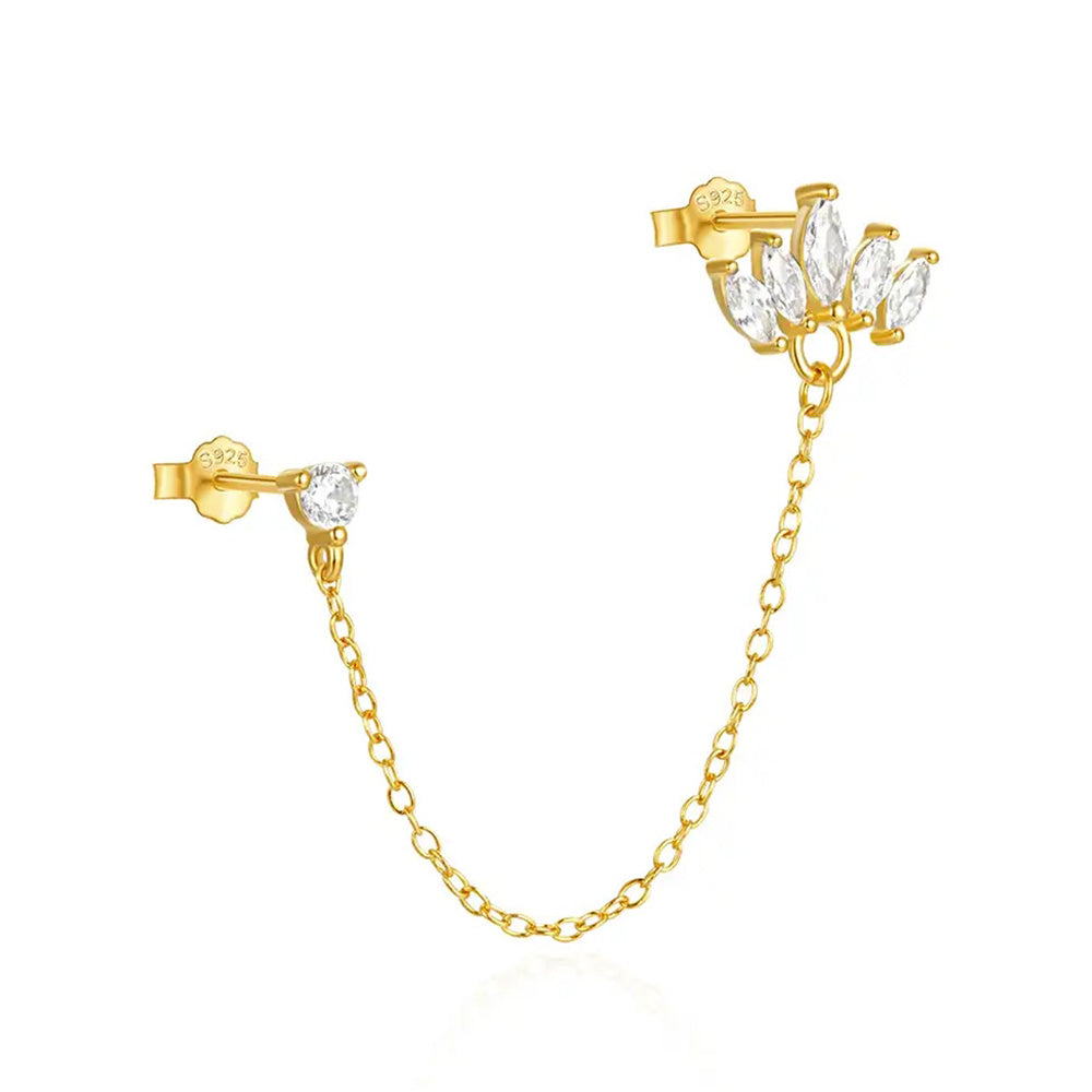 Piercing Helios pe lanț pentru 2 găuri, argint 925 placat aur 18K cu zirconii coroana