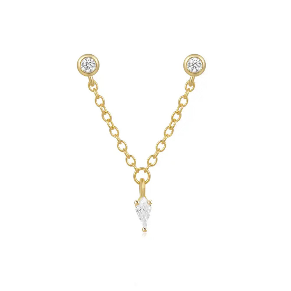 Piercing pe lanț Lyra pentru 2 găuri, argint 925 placat aur 18K, pandantiv lacrimă zirconiu 5A