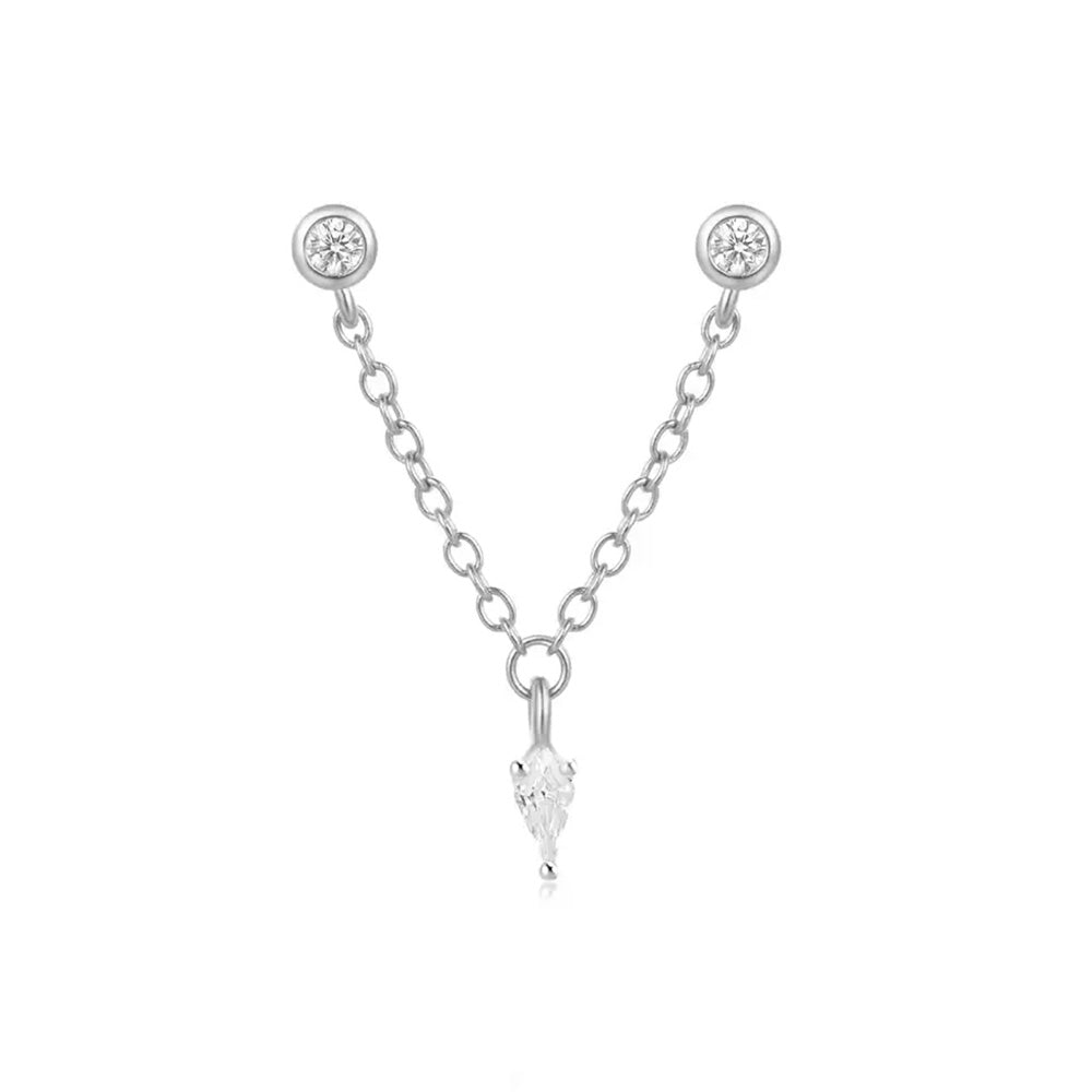 Piercing pe lanț Lyra pentru 2 găuri, argint 925 placat aur 18K, pandantiv lacrimă zirconiu 5A