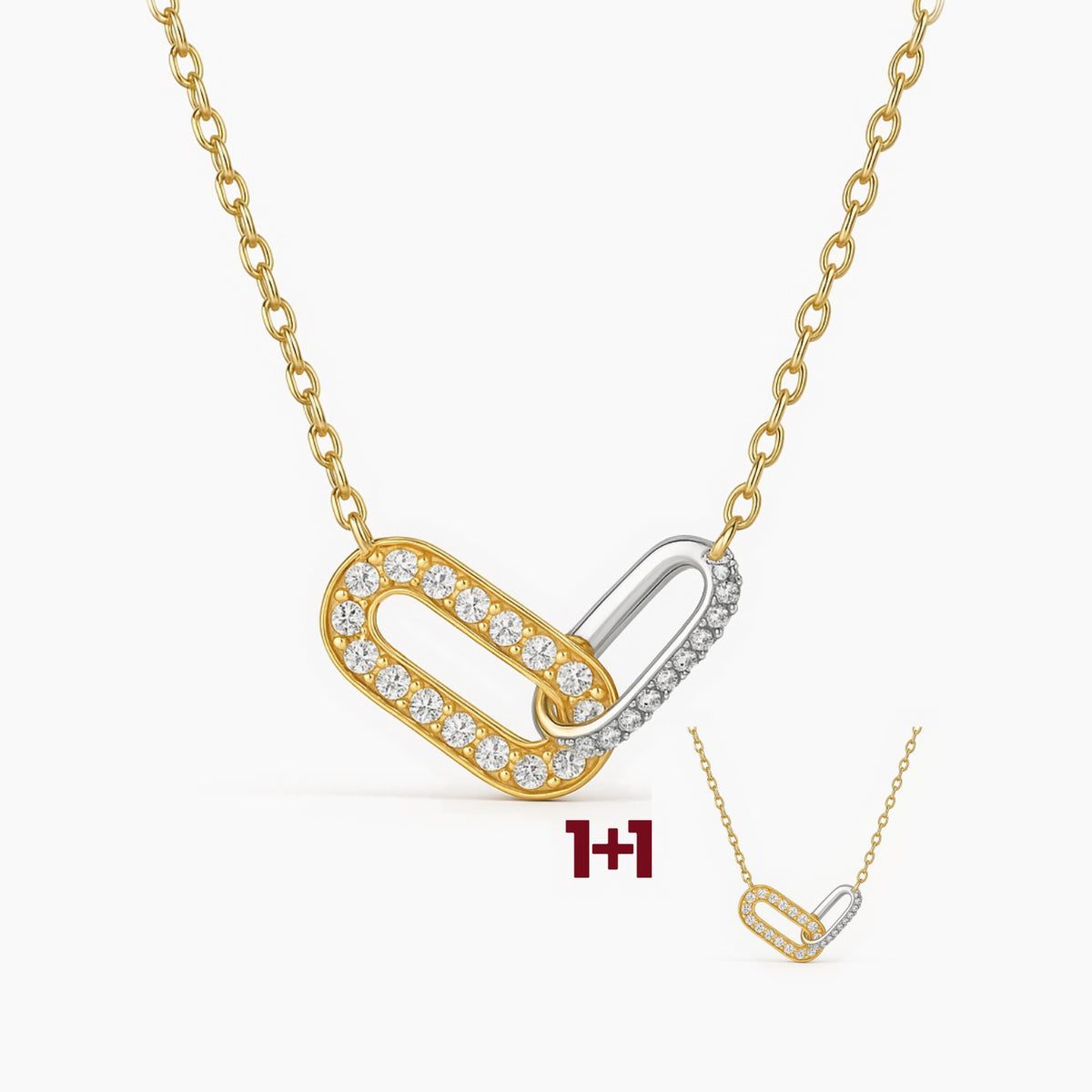 1+1 Glitch, colier bicolor din argint 925 placat cu aur 14k