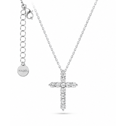 Crux M, colier cu cruce din argint 925 placat cu aur 14k sau rodiu, detaliu produs 2