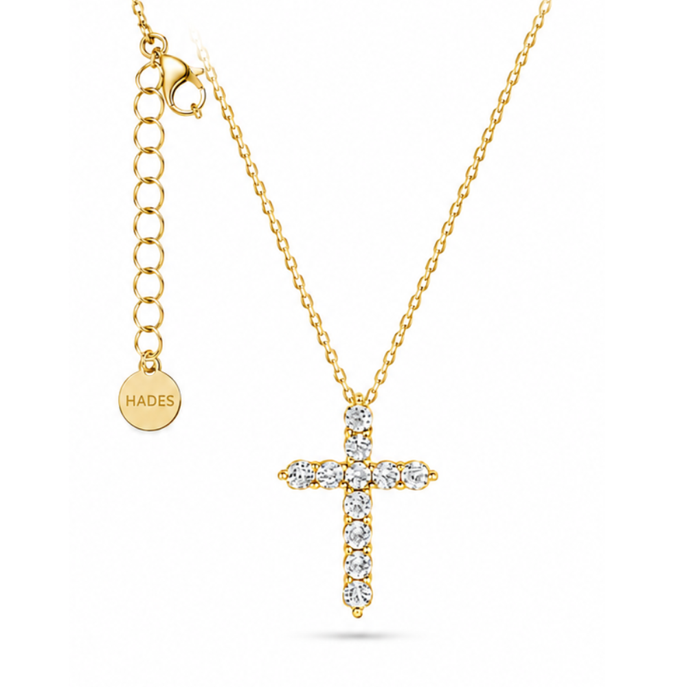 Crux M, colier cu cruce din argint 925 placat cu aur 14k sau rodiu