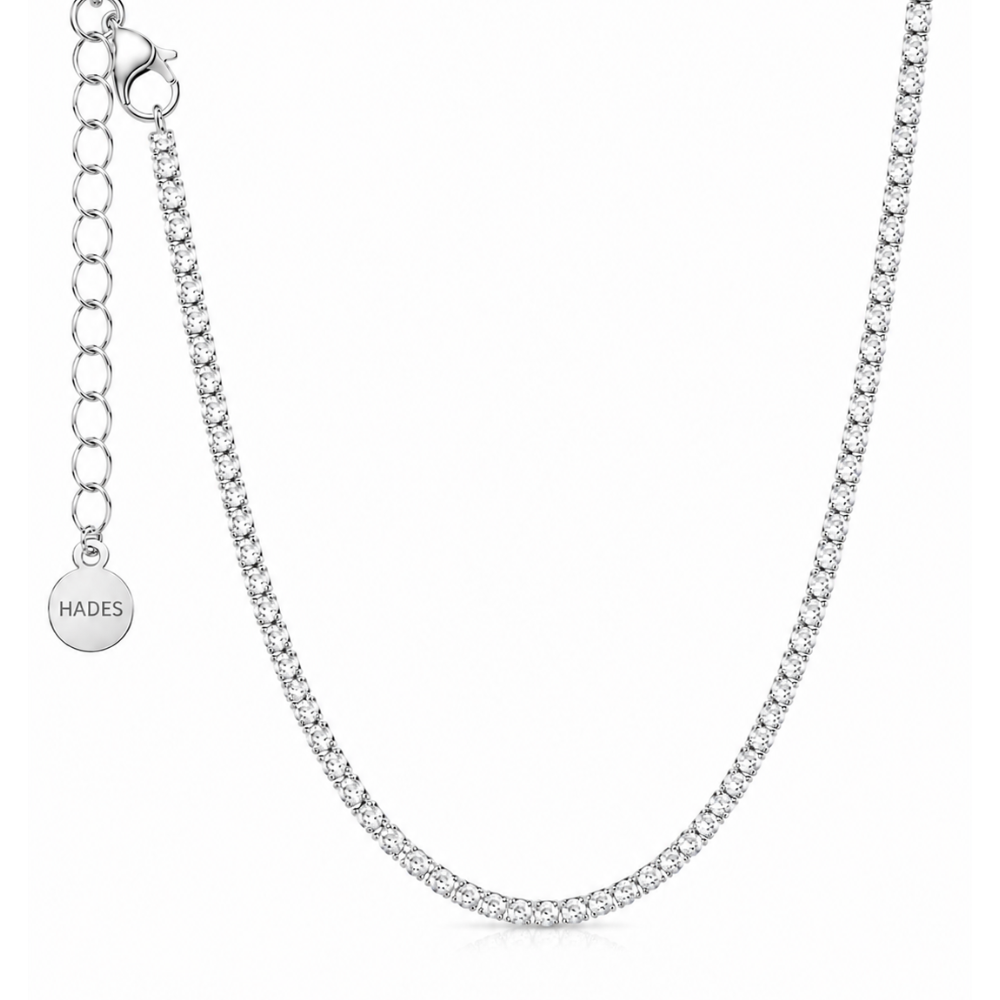 Sterope M, colier tennis din argint 925 placat cu aur 14k sau rodiu, detaliu produs 2