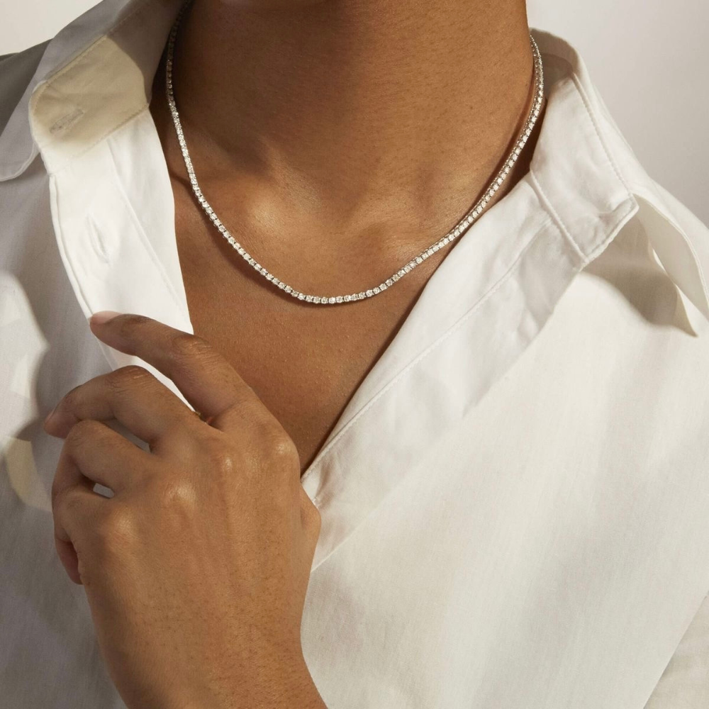 Sterope M, colier tennis din argint 925 placat cu aur 14k sau rodiu, detaliu produs 6