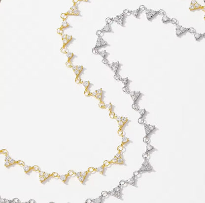 ERIS, colier tennis din argint 925 placat cu aur 18k cu zirconiu triunghiular