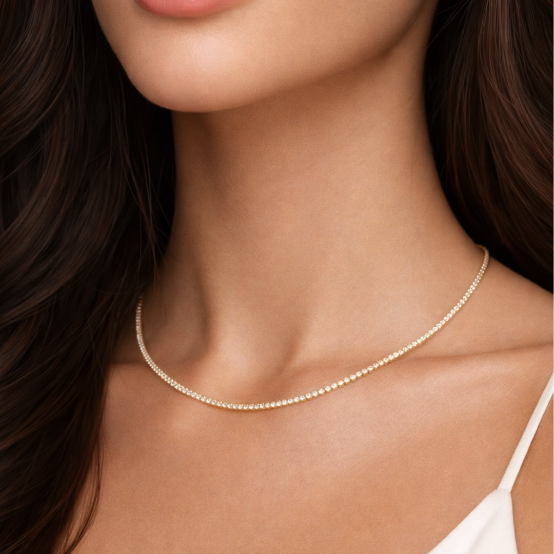 LINEA - Colier tennis din argint 925 placat cu aur 14K sau rodiu – pietre zirconiu 1.75 mm