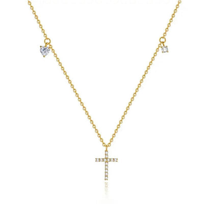 CRUX S, colier cu cruce din argint 925 placat cu aur 18k