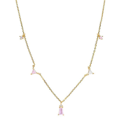 MUSE, colier cu pietre roz din argint 925 placat cu aur 18k