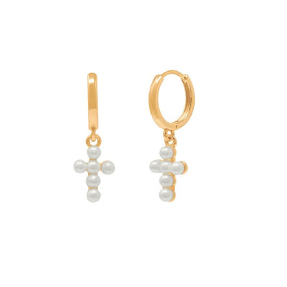 PEARL CRUX, cercei din argint 925 placat cu aur 18k cu perle