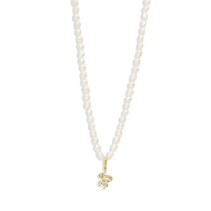 Pearl Snake, colier din argint 925 placat cu aur 18k si perle