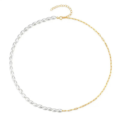 PEARL CLIP, colier din argint 925 cu perle si lant paperclip
