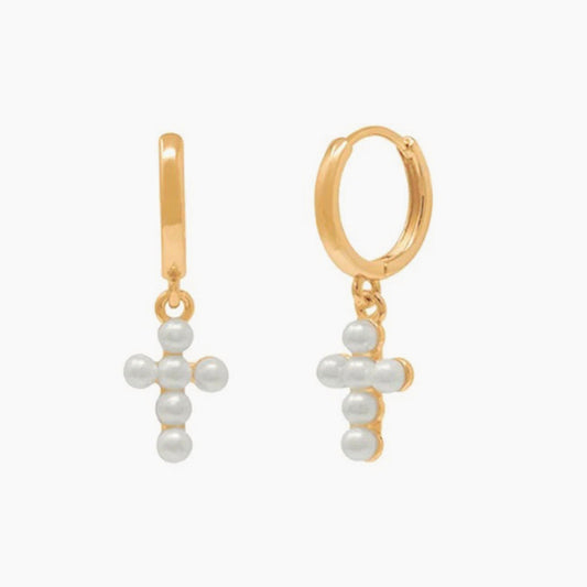 Pearl Crux, cercei din argint 925 placat cu aur 18k cu perle