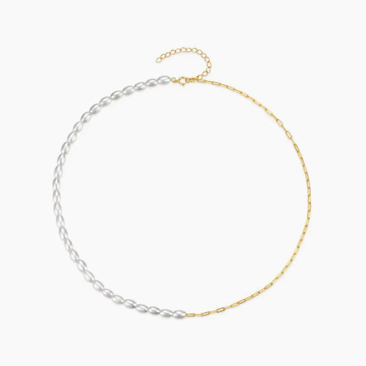 Pearl Clip, colier din argint 925 cu perle si lant paperclip