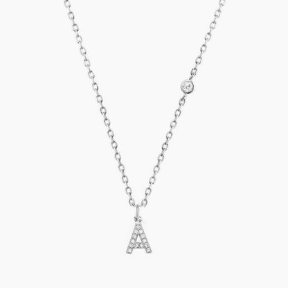 Initiala Silver, colier cu initiala din argint 925 placat cu aur alb